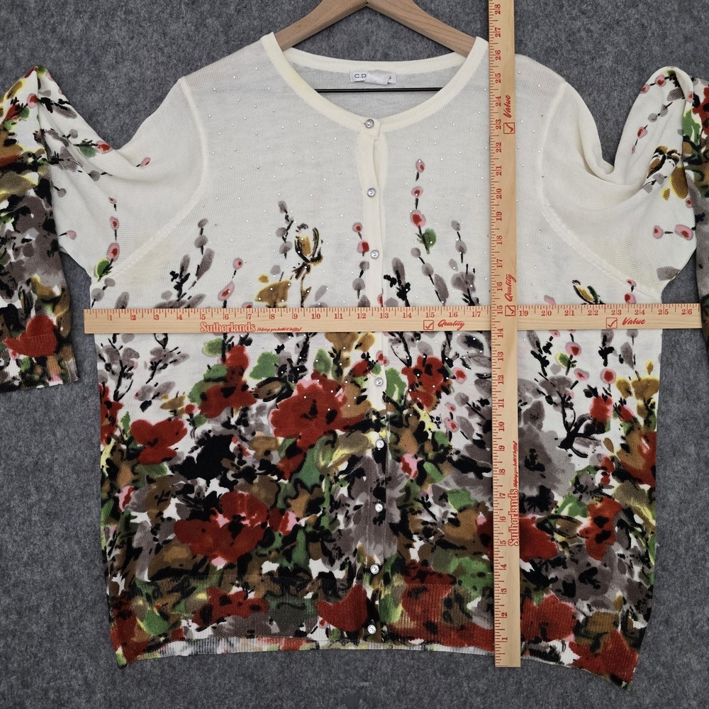 C.D.Daniels Cardigan Sweater Womens 1X Multicolor Floral Rhinestone Button Front - Picture 7 of 10